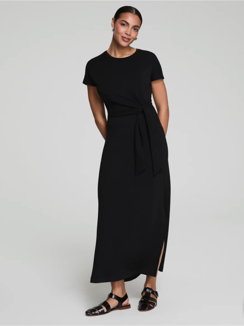 New with Tags Spanx Air Essentials Black and White Striped Tie-Waist Maxi Dress - Picture 9 of 12